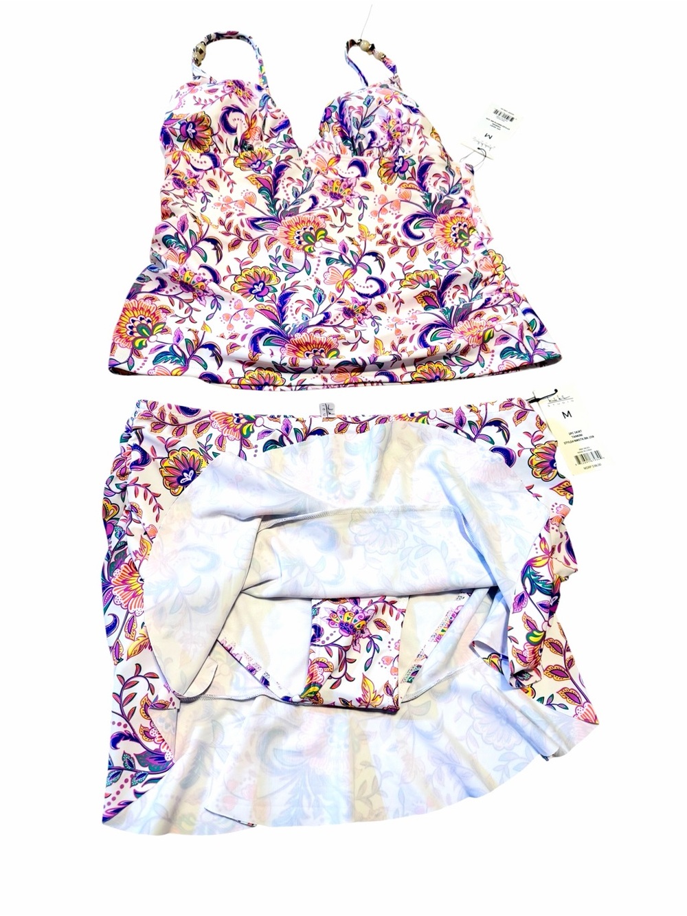 🌼💚New Nicole Miller Floral Two-Piece Tankini Set in Pink & Purple - Picture 5 of 10
